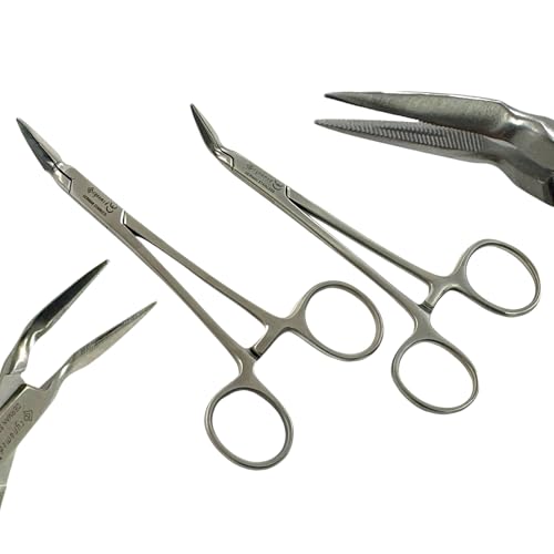 Delicate SteiglitzRoot Fragment Grasping Forceps, 5.5in Long, 45 Degree & 90 Degree - Tapered Serrated Tips | German Stainless Steel Dental Instruments (Set of 2)