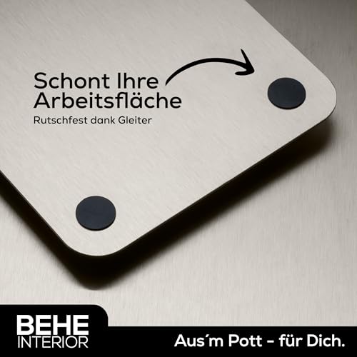 BEHE Schneidebrett Edelstahl - Made in Germany, Hygienisches Schneidebrett, cutting board, Rutschfest für die Küche, Lebensmittelecht, Antibakteriell & BPA Frei (1er Set 300x210 mit Griff)