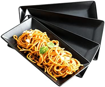 LAUCHUH Serving Platter, 10” Serving Tray Porcelain Plates Rectangular Platters for Serving Food, Sushi, Dessert Cake, Appetizers, Meat, Microwave and Dishwasher Safe Set of 4, Black