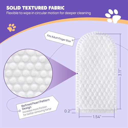 Image of 60 Pcs Cleaning Pet Wipes-All Natural Disposable Pet Cleaning Finger Cover-Cat Dog Ear Cleaner Wipes-Teeth Cleaning Wipes Reduces Tartar and Plaque