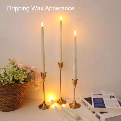Image of 12 Pcs Flickering Flameless LED Taper Candles, 11 inch Long Fake Taper Candles Battery Operated with Remote Timer, Ivory Plastic Electric Dripping Candlesticks for Wedding Party Holiday