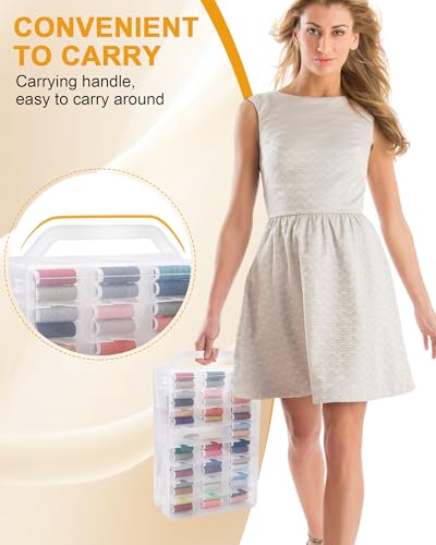 Image of Double Sided Thread Storage 46 Grid Sewing Thread Organizer, Portable Thread Box Clear Organizer Boxes for Embroidery Sewing Threads, Spools, Floss and Other Small Items