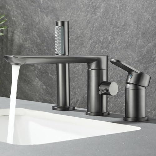 Mitigeur baignoire cascade rotatif 360 en laiton avec douchette manuelle