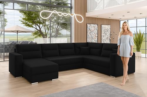 AXLIVING Ecksofas groß Lovere 314 cm Sofa schwarz mit Schlaffunktion