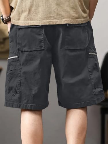 Image of Leriya Fashion Men's Cotton Cargo Shorts with Elastic Drawstring Waist | Multiple Utility Pockets & Zipper Side Pocket | Summer Shorts for Daily Outfits, Hiking, Trekking & Street Style