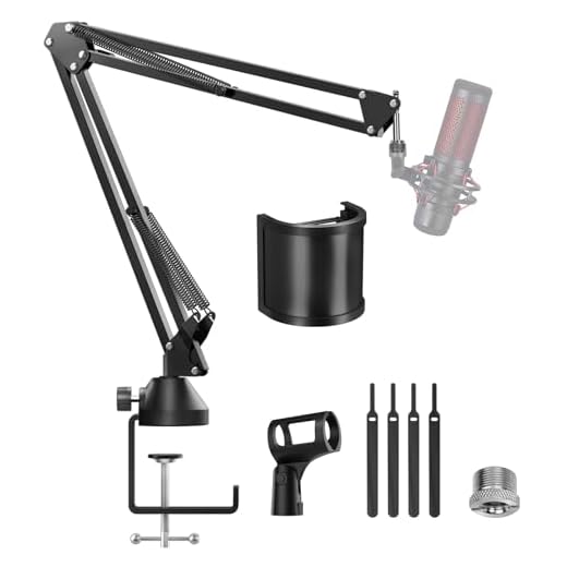 TONOR Brazo de Microfono Ajustable, Boom Arm con Extra-Grande Pop Filtro, Soporte Tipo Tijera, Soporte Microfono Mesa para Streaming Gaming, Equipo de Grabación T10