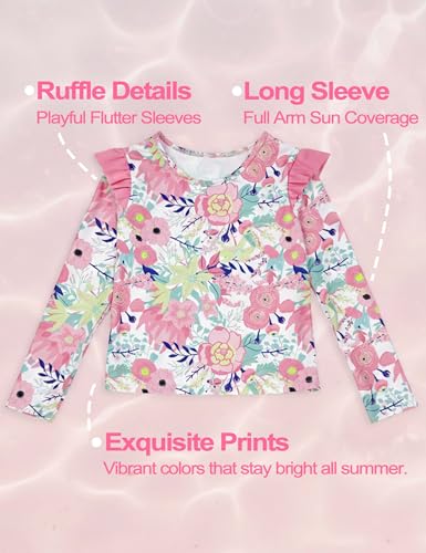 Image of Girls Rash Guard Swimsuit Set Long Sleeve 2 Pieces Bathing Suit Swimming Skirt with Shorts 4-13Y