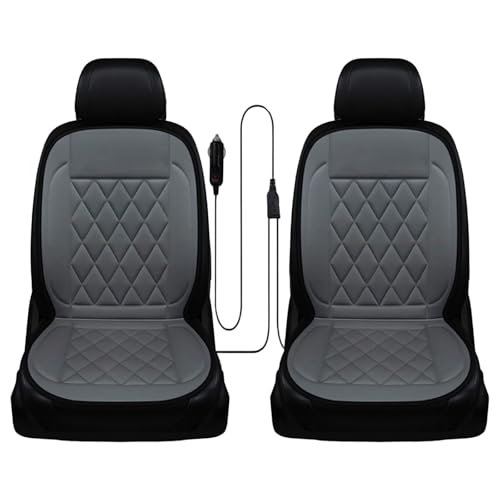 JORCEDI 2026 Comfortable Leather Heated Seat Covers, Universal Seat Cover Pad, Soft Car Seat Covers with Full Back Seat Protector Pure (Black/Brown/Grey) For Winter (Grey,2Seat)