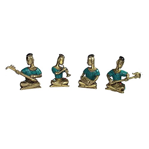 Figurines de musicien tribal en laiton Aakrati Devyom (Lot de 4 statuettes) - 2