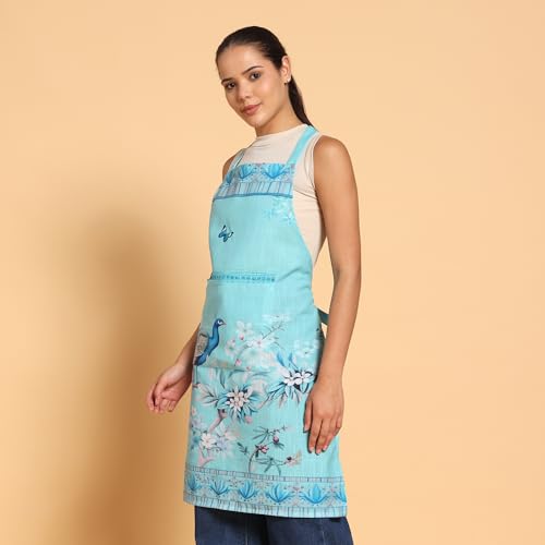 Image of ishro home Premium Apron for Kitchen Cotton | Luxury Kitchen Apron with Large Front Pocket | Adjustable Fit | Stain-Resistant, Machine Washable |