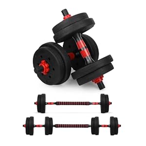 2in1 Fitness Hantelset Jimmy, 30mm Kurzhantelset Kurzhantelstange und Langhantelstange mit Gewichten, Fitnessgerät aus Kunststoff für Zuhause, HomeGym –