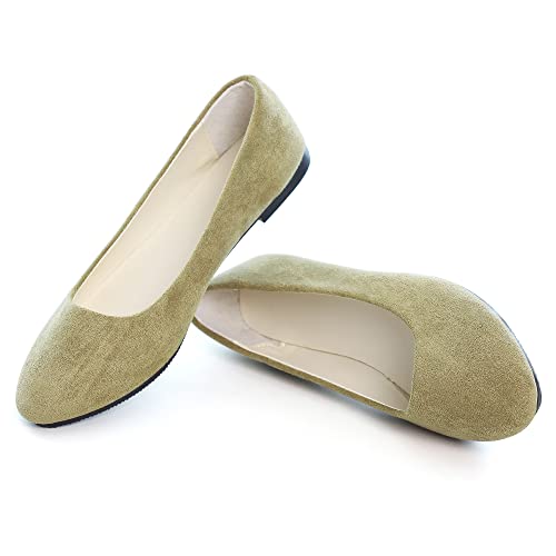 Dear Time Women Flat Shoes Comfortable Slip on Pointed Toe Ballet Flats Army Green US 8.52