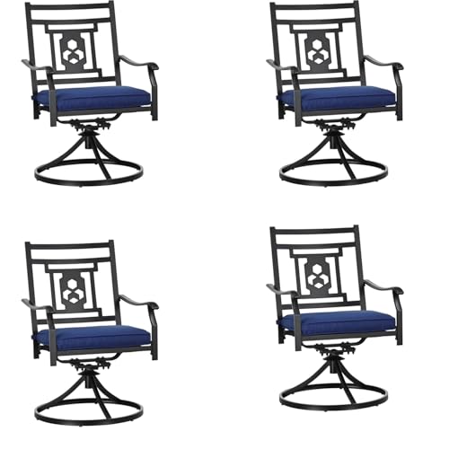 Image of LOKATSE HOME Patio Swivel Set of 4 Dining Chair Metal Bistro Set with Cushion, 4Pcs, Blue