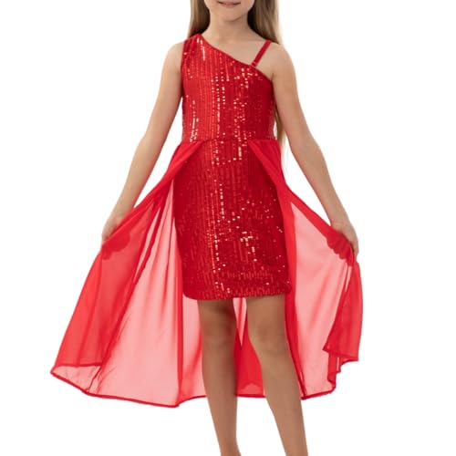 Girls Sequin One Shoulder Birthday Party Prom Dress