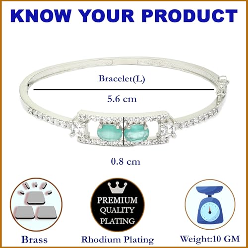 Image of ZENEME Rhodium-Plated Oval Shape American Diamond Studded Handmade Kada Bracelet For Girls and Women