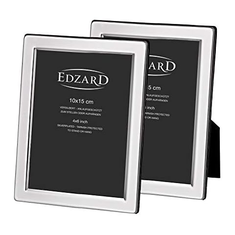 EDZARD Salerno Photo Frames for Photos 10 x 15 cm Silver Plated Tarnish-Resistant with Velvet Backing Includes 2 Hangers for Standing and Hanging Cover