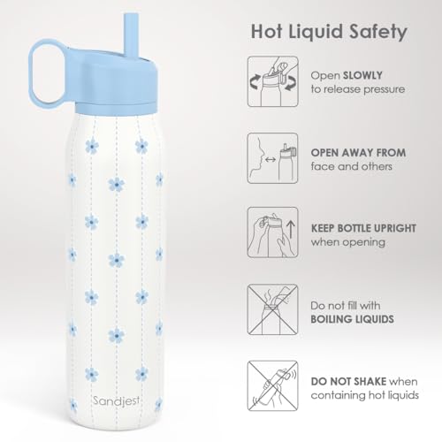 Image of Blue Floral Stainless Steel Water Bottle with Twist Lid 20oz, Travel Insulated Water Bottles for Sports & Gym, Gift for Women Girls Friends Birthday Christmas