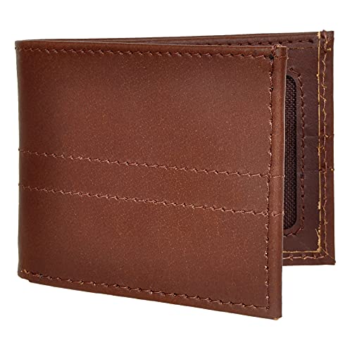 HYDE & SYDE Genuine Leather Wallets for Men, RFID Blocking Slim Bifold Wallet with Id Window and Card Holder, Stylish Minimalist Passcase Wallets, Durable Bifold Wallets (Horse Brown)