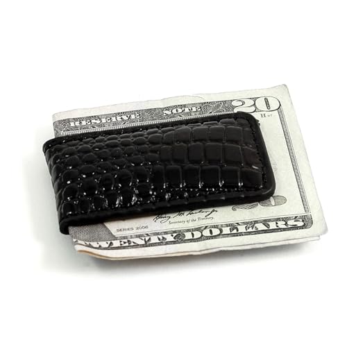 Bey-Berk BB502 Croco Leather Magnetic Money Clip, BlackBB502B