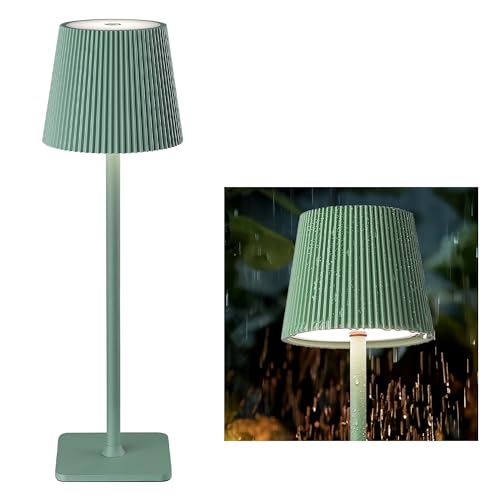 LuminexDesigns Lámpara de Mesa LED Inalámbrica con Control Táctil - Batería de 5200mAh Regulable, 3 Temperaturas de Color, IP44 Impermeable - Ideal para Uso Interior y Exterior, Verde
