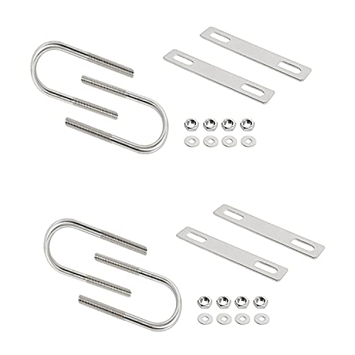 Image of Round U-Bolts 1.3 inch(33mm) Inner Width M8 Thread 304 Stainless Steel Silver with Plates Nuts Flat Washers for Car /RV /Trailer Bumper, 4Pcs