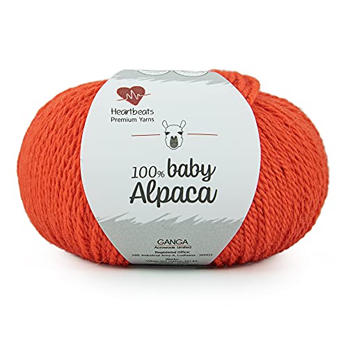 Image of Baby Alpaca, is Pure 100% Baby Alpaca Fibre. Oekotex Class 1 Certified. Pack of 2 Balls - 50gm Each (Orange)