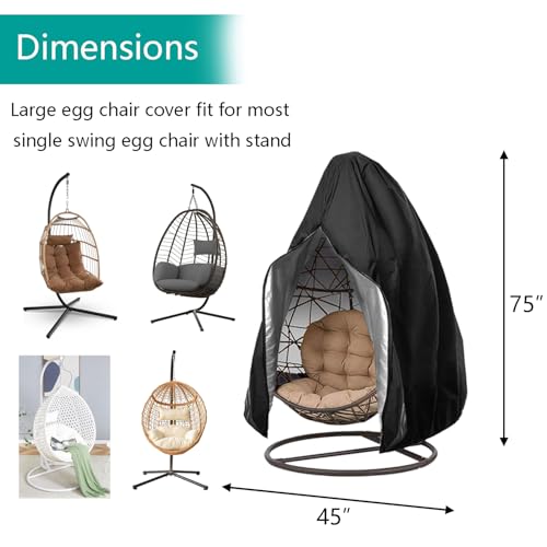 FLYMEI 【Upgraded】 Patio Hanging Chair Covers with Zipper, Durable Large Wicker Egg Swing Chair Covers, Waterproof Heavy Duty Weather Resisatnt Outdoor Chair Cover, Windproof