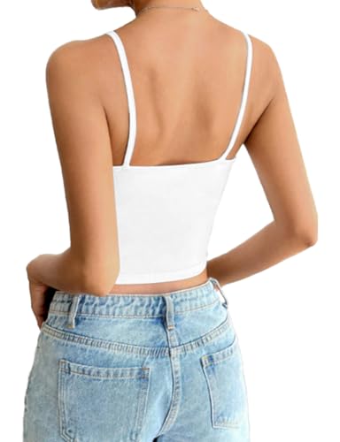 AURUZA 2Pcs Crop Tops for Women, Spaghetti Strap Camisole Tank Top, Basic Solid Going Out Top Sleeveless Shirt Summer Clothes4