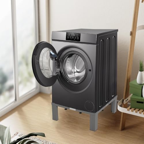 Image of 1200LB Heavy-Duty Stainless Steel Laundry Pedestal | Universal Riser for Front Load Washer & Dryer | Anti-Vibration Design, Tool-Free Install(Grey)
