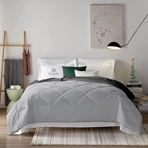 Image of Filbert Super Comfort Microfiber 500 Gsm Reversible Winter Comforter For King Size Rajai /Blanket Diamond Stitch (92 inch X 106 inch Inches /233Cm X 269Cm) - 300 Tc Comforter King Size | Silver /Dark Grey