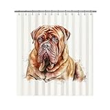 Ganshan Bi Lovely Dogue De Bordeaux Dog Portrait Shower Curtain Watercolor Animal Pet Puppy Print Bath Curtains for Bathroom Home Decoration with 12 Hooks 66x72 Inch