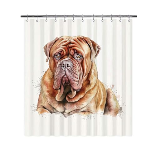 Ganshan Bi Lovely Dogue De Bordeaux Dog Portrait Shower Curtain Watercolor Animal Pet Puppy Print Bath Curtains for Bathroom Home Decoration with 12 Hooks 66x72 Inch