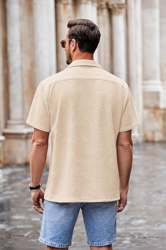 Image of ColorChakra Casual Waffle Knit Shirt for Men Stylish Half Sleeve Mens Shirts M to 3XL