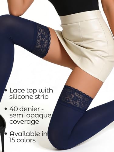 Image of Mila Marutti Opaque Thigh High Stockings for Women | Solid Color Thigh Highs | Colored Stockings for Garter Belts