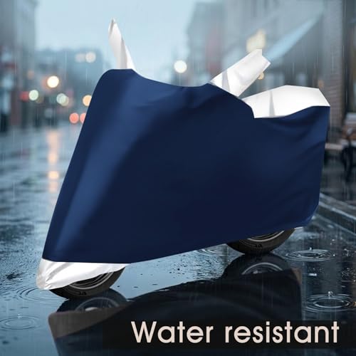 Image of Auto Hub Bike Cover Compatible with Bajaj Pulsar 150 with Mirror Pocket, Dustproof, Heat Resistant, Triple Stitched, Pulsar 150 Bike Cover- Navy, Silver