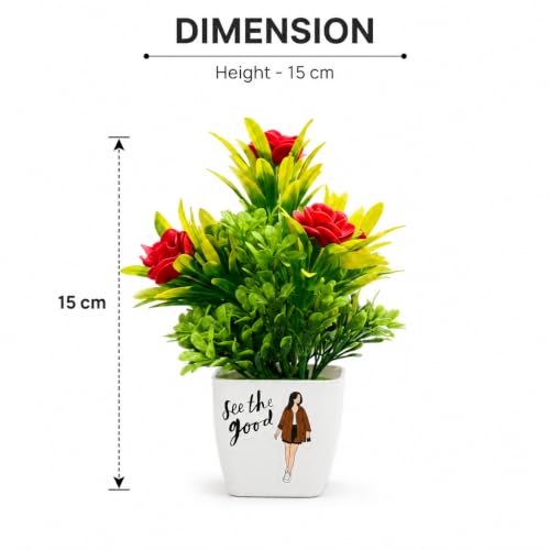 Image of 4 Pack Artificial Plants with Smiley Pot for Home Decoration, Decorative Plastic Flower Plant for Office Desk, Living Room, Bedroom & Table Decoration Artificial Flower Plants
