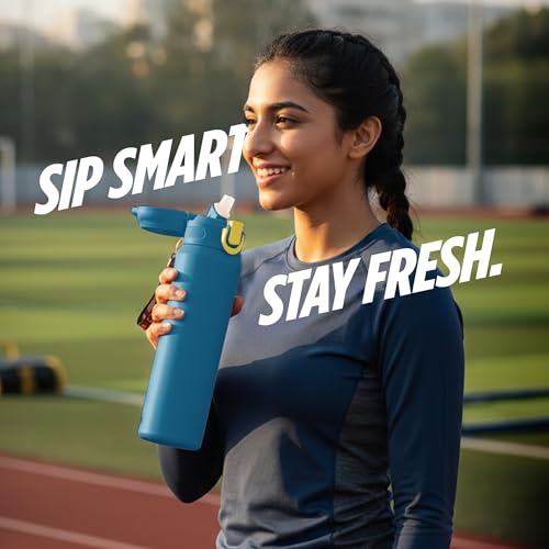 Image of Milton Swing 900 Thermosteel Water Bottle 770 ml with One Touch Safety Lock, Long Hours Hot and Cold, Leak Proof Lid, ISI Certified I Vacuum Insulated I for Office, Gym, School I Blue