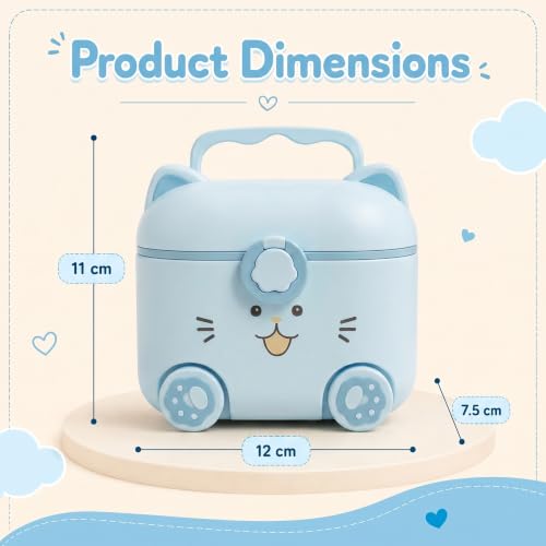 Image of Uonibaby by StarAndDaisy formula milk container for baby milk powder container with scoop , portable Formula Dispense, Airtight First Feed Baby food Storage container / Box for travel 200 grams-Kitty Blue