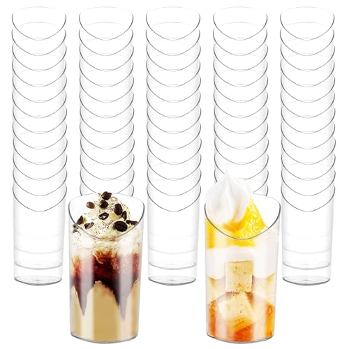 Lot De 100 Verres À Dessert En Plastique De 80 Ml, Corps Rond Incliné, Tasses À Dessert Réutilisables, Petites Tasses À Dessert En Plastique Avec Pour Fêtes...