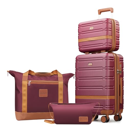 Image of NEISIA Luggage Sets with spinner wheels, PC+ABS Hard Shell Travel Luggage,Lightweight Carry-on suitcases with TSA Lock,YKK Zippers (Purple, 4 Piece Sets(14 /20 /DB /TB))
