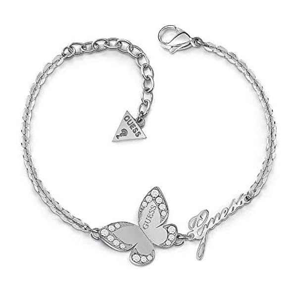 GUESS Pulsera Adivina Mariposa de amor de acero inoxidable quirúrgico chapado en rodio logo UBB78049-S [AC1119], One Size, Acero aleado, Cristal, One Size, Acero aleado, Cristal, One Size, Acero