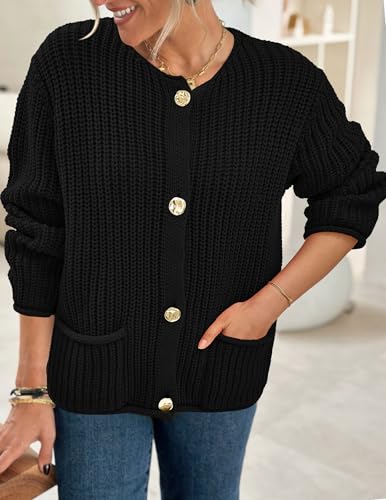 PRETTYGARDEN Cardigan Sweaters for Women 2025 Trendy Oversized Knit Chunky Button Cardigans Fall Winter Outfits with Pockets3