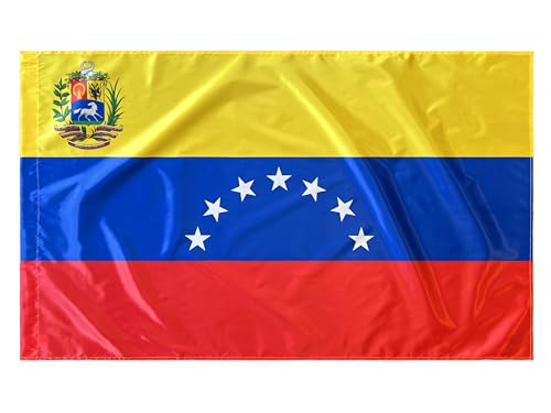 Bandeira da Venezuela, tricolor nacional com estrelas, para mastro, amarelo azul vermelho (multicolor 7 estrelas 150 x 90 cm cetim)
