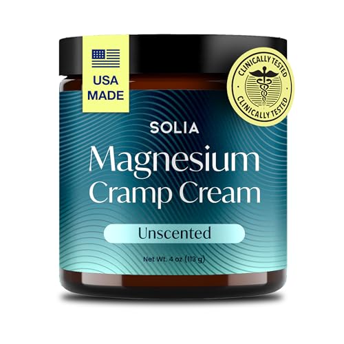 Solia Magnesium Cream for Leg Cramps, USA-Made Topical Magnesium Lotion for Pain, Lotion for Feet Pain, Muscle Balm Mag Oil Body Butter, Foot Cream for Feet, Rub for Muscle Soreness, 4oz
