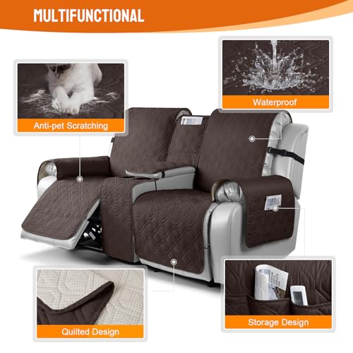 Image of VANSOFY Polyester Loveseat Recliner Cover With Console 100% Waterproof Sofa Slipcovers Non-Slip Reclining Couch Covers Split Sofa Cover Furniture Protector For Pets, Dogs(Chocolate)