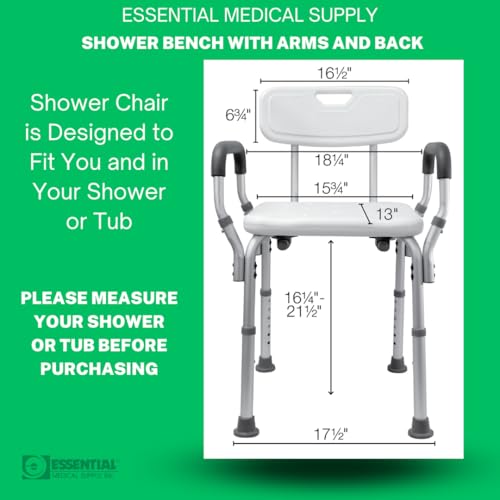 Essential Medical Supply B3011-1 Height Adjustable Shower And Bath Bench With Padded Arms, Contoured Back And Textured Shower Chair Seat thumb #4