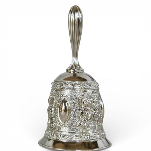 Yellow Gold Spiritual Hand Bell Campana for Oshun/Obatala – Santeria Altar Bell for Meditation, Prayer, Yoruba Rituals, Home Decoration Ochun Silver (Silver)