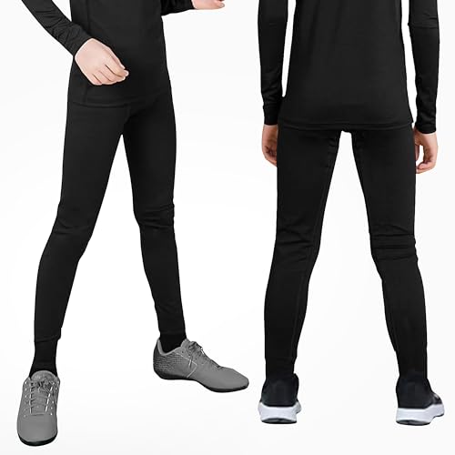 Uizuooy Lange Unterhosen Kinder Jungen SportunterwäSche Kinder Fussball Kompressions Leggings Jungen Baumwolle Schwarz 2BL 146-152