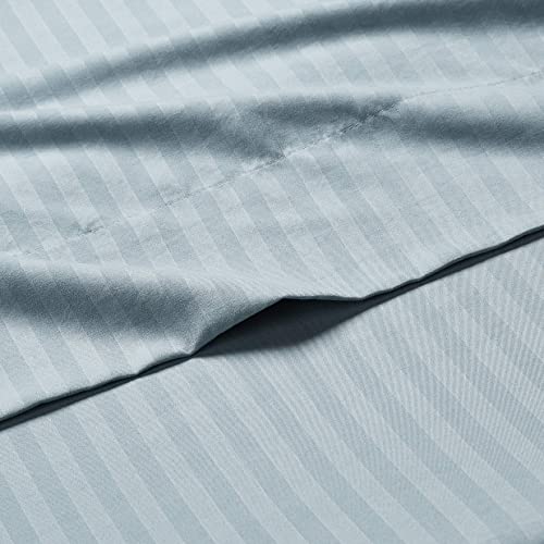 Image of Amazon Basics Soft, Breathable, Wrinkle-Free Brushed Microfiber 4-Piece Bed Sheet Set, Machine Washable, Queen Size, Spa Blue Striped