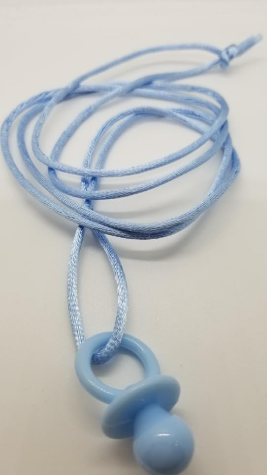 24 Pcs 1.25" Solid Blue Plastic Pacifier with Blue Cord Necklaces "Don't Say Baby!" for Baby Shower Party Game/ Favors